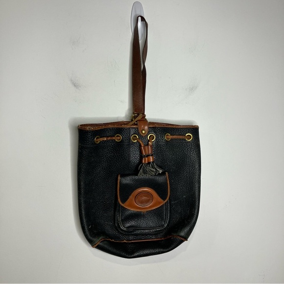 Vintage Dooney & Bourke navy & tan leather AWL sling bag bucket bag - Picture 1 of 17